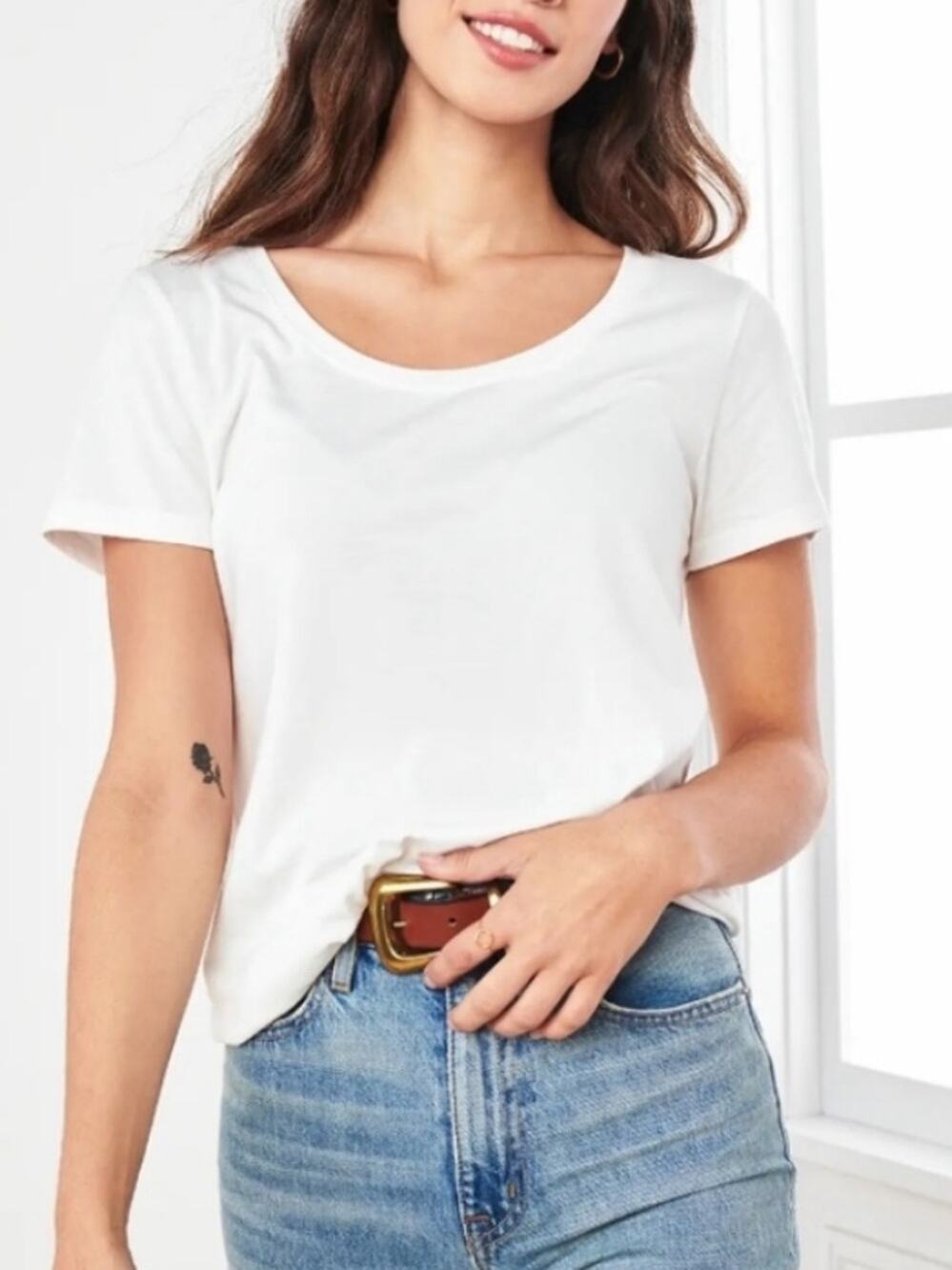 QUINCE White Cotton Modal Scoop Neck Tee MEDIUM T Shirt Short Sleeve Top